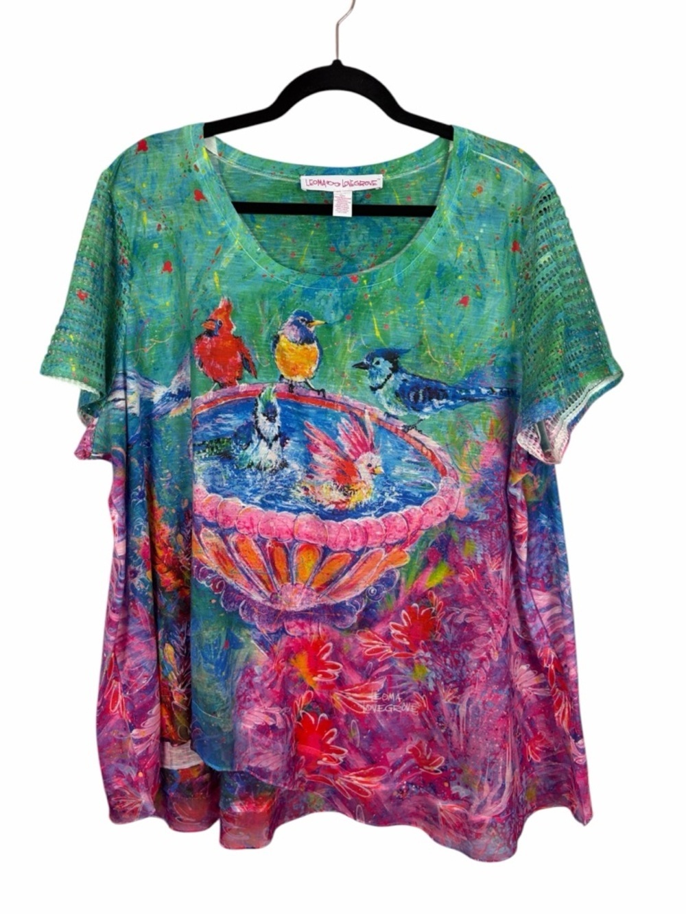 Leoma Lovegrove Bird Art Top XXXL Colorful Oversized Blouse Boho Flowy Tunic